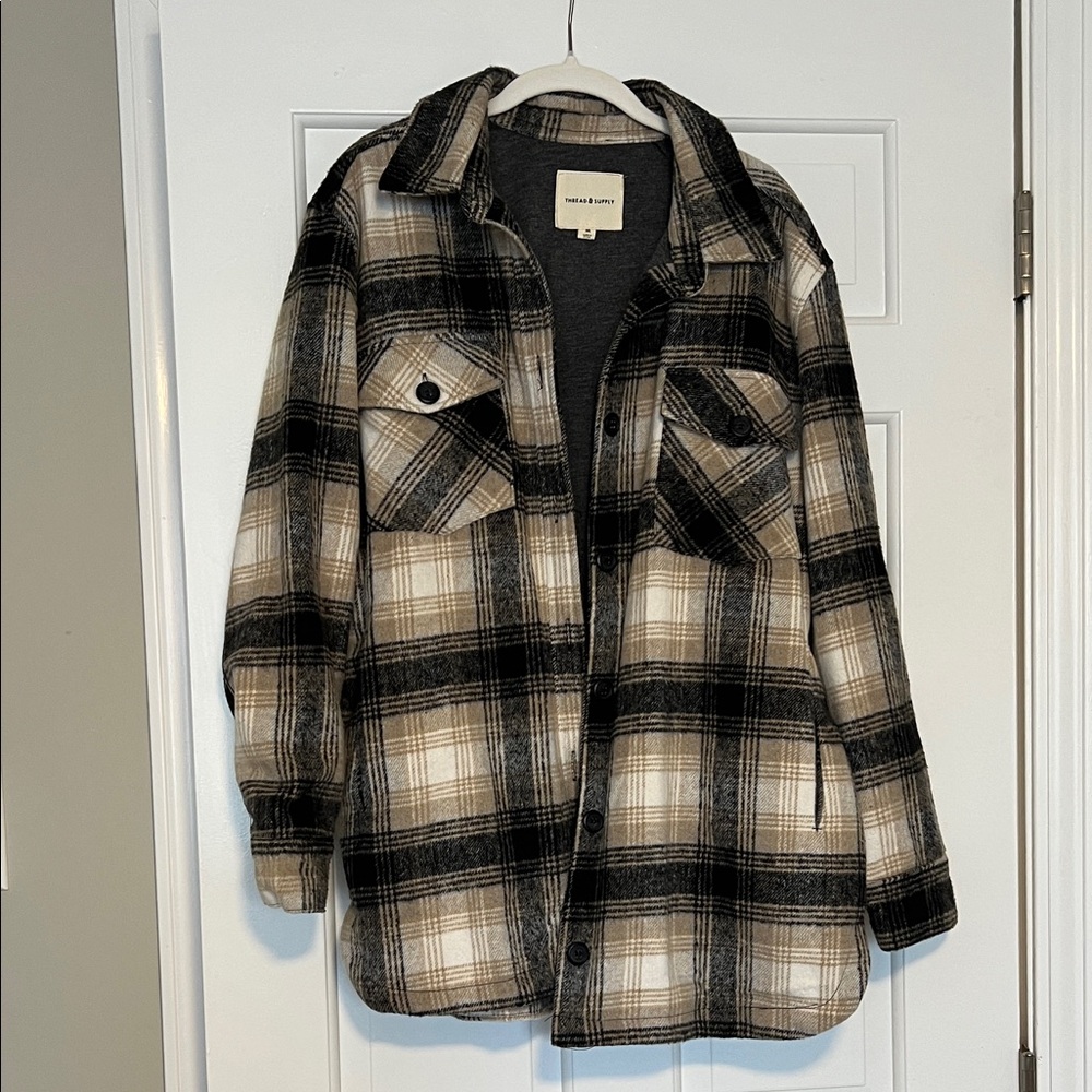 Thread & Supply Black and Cream Plaid Men's Shirt Jacket